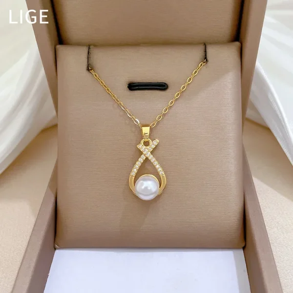 American Diamond Cross Pearl Personality Elegant Necklace Set - Image 3