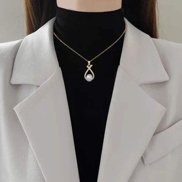 American Diamond Cross Pearl Personality Elegant Necklace Set - Image 4