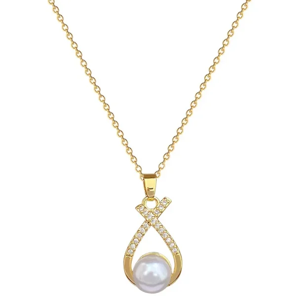 American Diamond Cross Pearl Personality Elegant Necklace Set - Image 5
